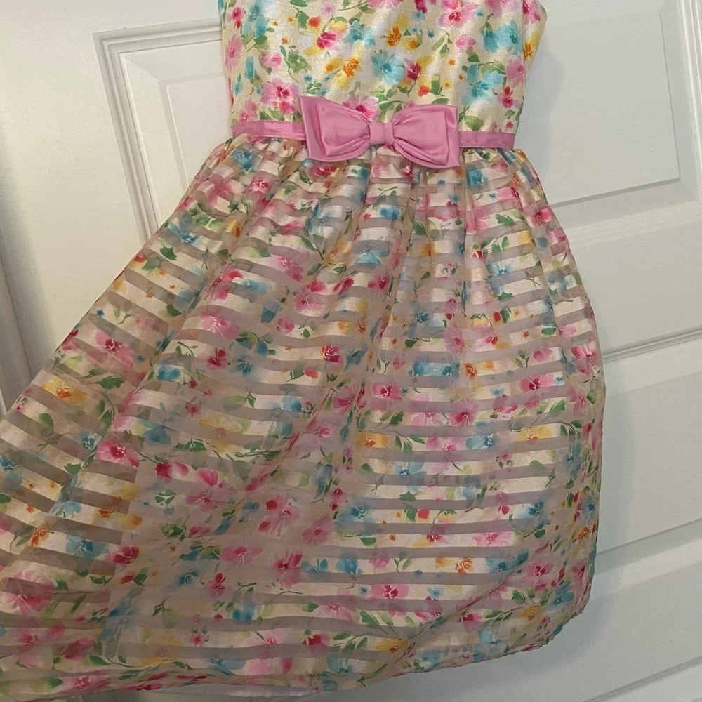 Jona Michelle Multicolor Floral Dress with Pink Bow Size 6